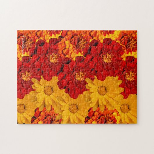 赤い黄色とオレンジのマリゴールドのメドレー ジグソーパズル (横)