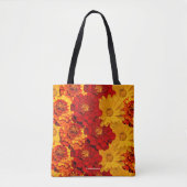 赤い黄色とオレンジのマリゴールドのメドレー トートバッグ (正面)
