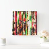 赤い黄色と緑の色のスライスストライプの紙 スクエア壁時計 (ホーム)