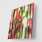 赤い黄色と緑の色のスライスストライプの紙 スクエア壁時計 (傾斜)