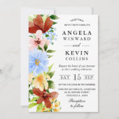 赤い黄色と青いボホの花結婚の数 招待状 (正面)