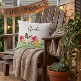 赤い黄色と青のフローラ（蝶あり） アウトドアクッション