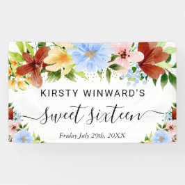 赤い黄色と青の花甘い16ようこそ 横断幕