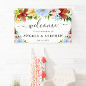 赤い黄色と青の花結婚の歓迎 横断幕 (インサイチュ)