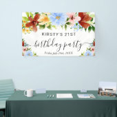 赤い黄色と青の花誕生日へようこそ 横断幕 (トレードショー)