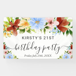 赤い黄色と青の花誕生日へようこそ 横断幕