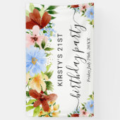 赤い黄色と青の花誕生日へようこそ 横断幕 (縦)