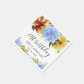 赤い黄色と青の花誕生日 スタンダードカクテルナプキン (角)