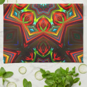 赤い黄色のねじれた8つの点を持つ星万華鏡のように千変万化するパターン キッチンタオル (折り畳み)