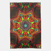 赤い黄色のねじれた8つの点を持つ星万華鏡のように千変万化するパターン キッチンタオル (縦)