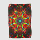 赤い黄色のねじれた8つの点を持つ星万華鏡のように千変万化するパターン ゴルフタオル (正面)