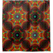 赤い黄色のねじれた8つの点を持つ星万華鏡のように千変万化するパターン シャワーカーテン (正面)