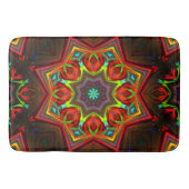 赤い黄色のねじれた8つの点を持つ星万華鏡のように千変万化するパターン バスマット (正面)