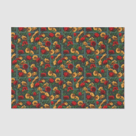 赤い黄色のエレガントフローラバラ 薄葉紙 (正面)