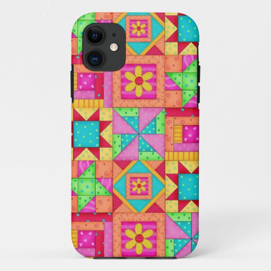 赤い黄色のカラフルパッチワークキルトアート Case-Mate iPhoneケース (裏面)