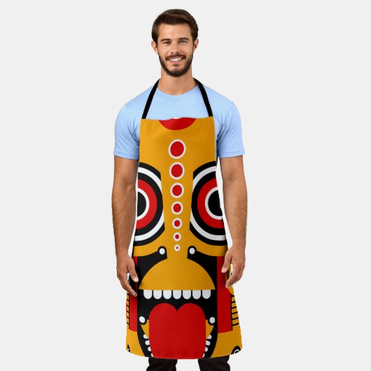 赤い黄色のチキ エプロン (着用した状態)