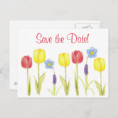 赤い黄色のチューリップの花を保存する 案内ポストカード (正面/裏面)