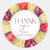 赤い黄色のチューリップ ブライダルシャワーのお礼 ラウンドシール (正面)