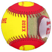 赤い黄色のチーム名とプレイヤー名番号写真 ソフトボール (正面)