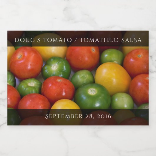 赤い黄色のトマトと緑のトマティロス フードラベル (シングルラベル)