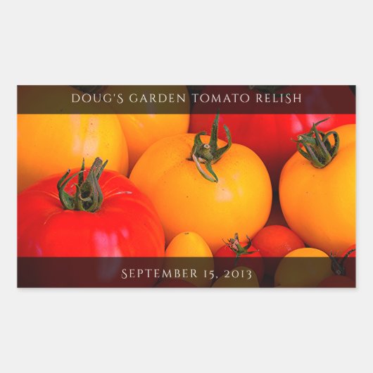 赤い黄色のトマト食品野菜 長方形シール (正面)