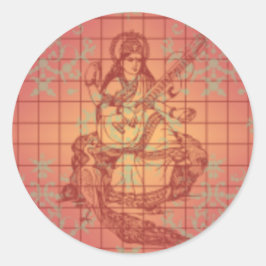 赤い黄色のヒンドゥー教の女神サラスワティ知恵インド ラウンドシール