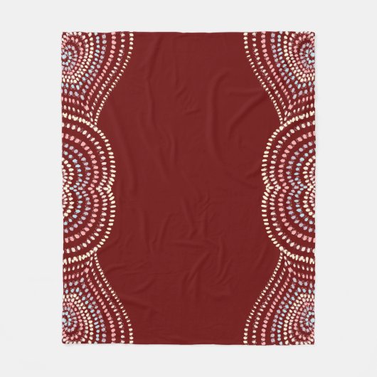 赤い黄色のピンクブルー同心円ハートレインボー フリースブランケット (正面)