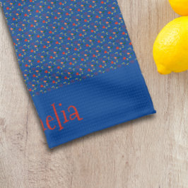 赤い黄色のミニワイルドフラワーブルー キッチンタオル