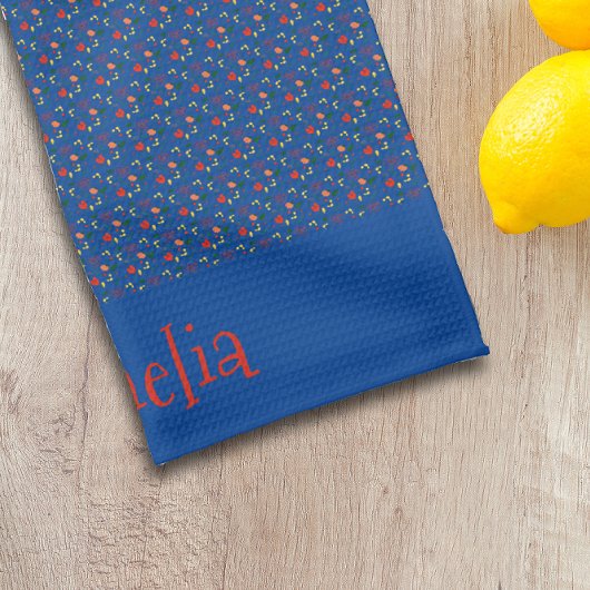 赤い黄色のミニワイルドフラワーブルー キッチンタオル