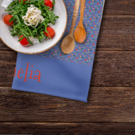 赤い黄色のミニ野草の模様 キッチンタオル