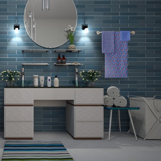 赤い黄色のミニ野草の模様 バスタオルセット