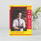 赤い黄色の学校のカラー卒業写真プライド 招待状 (スタンド正面)