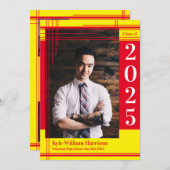 赤い黄色の学校のカラー卒業写真プライド 招待状 (正面/裏面)