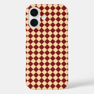 赤い黄色の市松模様にダイヤモンド iPhone 16ケース