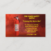 赤い黄色の煙と消火器の防火 名刺 (正面)