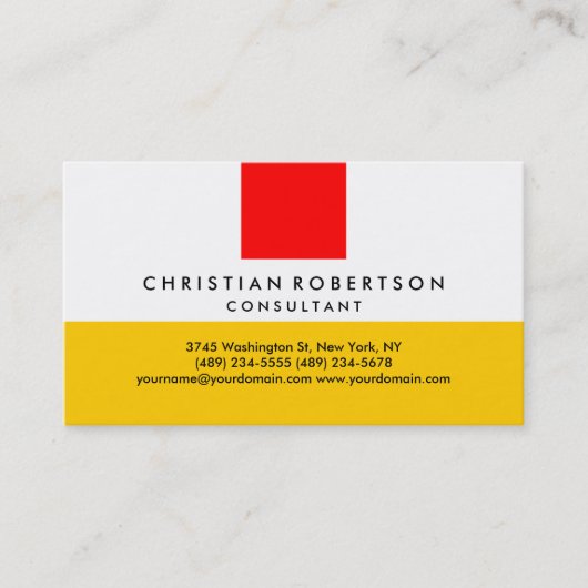 赤い黄色の白のプレーンモダン名刺 名刺 (正面)