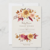 赤い黄色の秋花女の子ベビーシャワー 招待状 (正面)