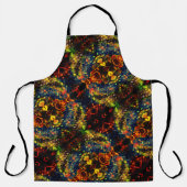 赤い黄色の緑の濃い花の細断紙? エプロン (正面)