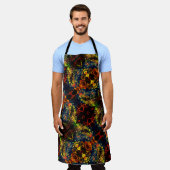 赤い黄色の緑の濃い花の細断紙? エプロン (着用した状態)