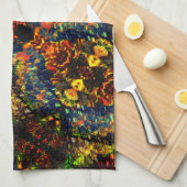 赤い黄色の緑の濃い花の細断紙? キッチンタオル (四つ折り)