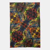 赤い黄色の緑の濃い花の細断紙? キッチンタオル (縦)