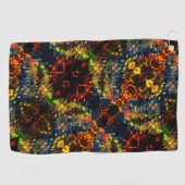 赤い黄色の緑の濃い花の細断紙? ゴルフタオル (横)