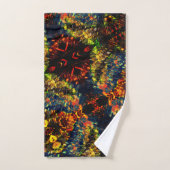 赤い黄色の緑の濃い花の細断紙? バスタオルセット (ハンドタオル)