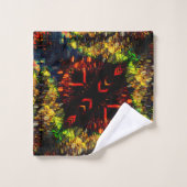 赤い黄色の緑の濃い花の細断紙? バスタオルセット (ウォッシュタオル)