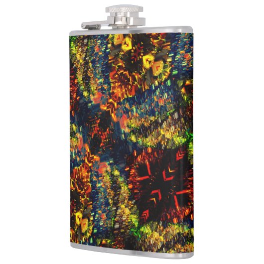 赤い黄色の緑の濃い花の細断紙? フラスク (左)