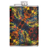 赤い黄色の緑の濃い花の細断紙? フラスク (正面)