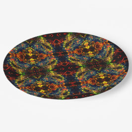 赤い黄色の緑の濃い花の細断紙? ペーパープレート