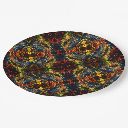 赤い黄色の緑の濃い花の細断紙? ペーパープレート (アングル)