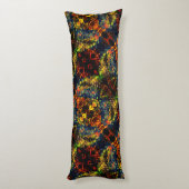 赤い黄色の緑の濃い花の細断紙? ボディピロー (裏面 (縦))