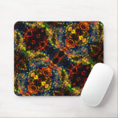 赤い黄色の緑の濃い花の細断紙? マウスパッド (マウス)